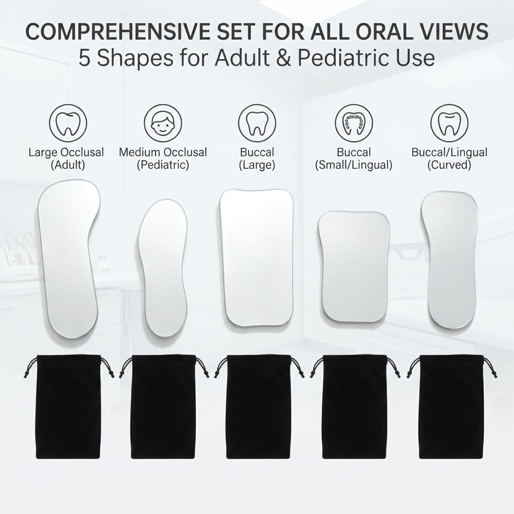 Dental Occlusal Photography Mirror - Double-Sided Glass Intraoral Reflector with Titanium Coated Polish, Orthodontic Photo Tools for Dentist and Clinic (Adult Size/Buccal Lingual)