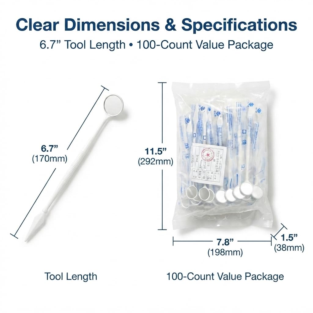 100 Pack Disposable Dental Exam Mouth Mirrors - Individually Wrapped Single-Use Oral Mirror Tools for Dentists, Clinics, and Personal Teeth Checkup