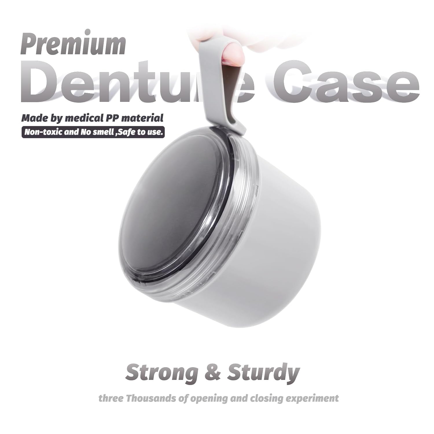 Uouovo Large Denture Bath Cup No Leak Denture Case Retainer Cleaner Case Complete Cleaning Care Denture Clear and Retainer Denture Holder for Soaking (grey)