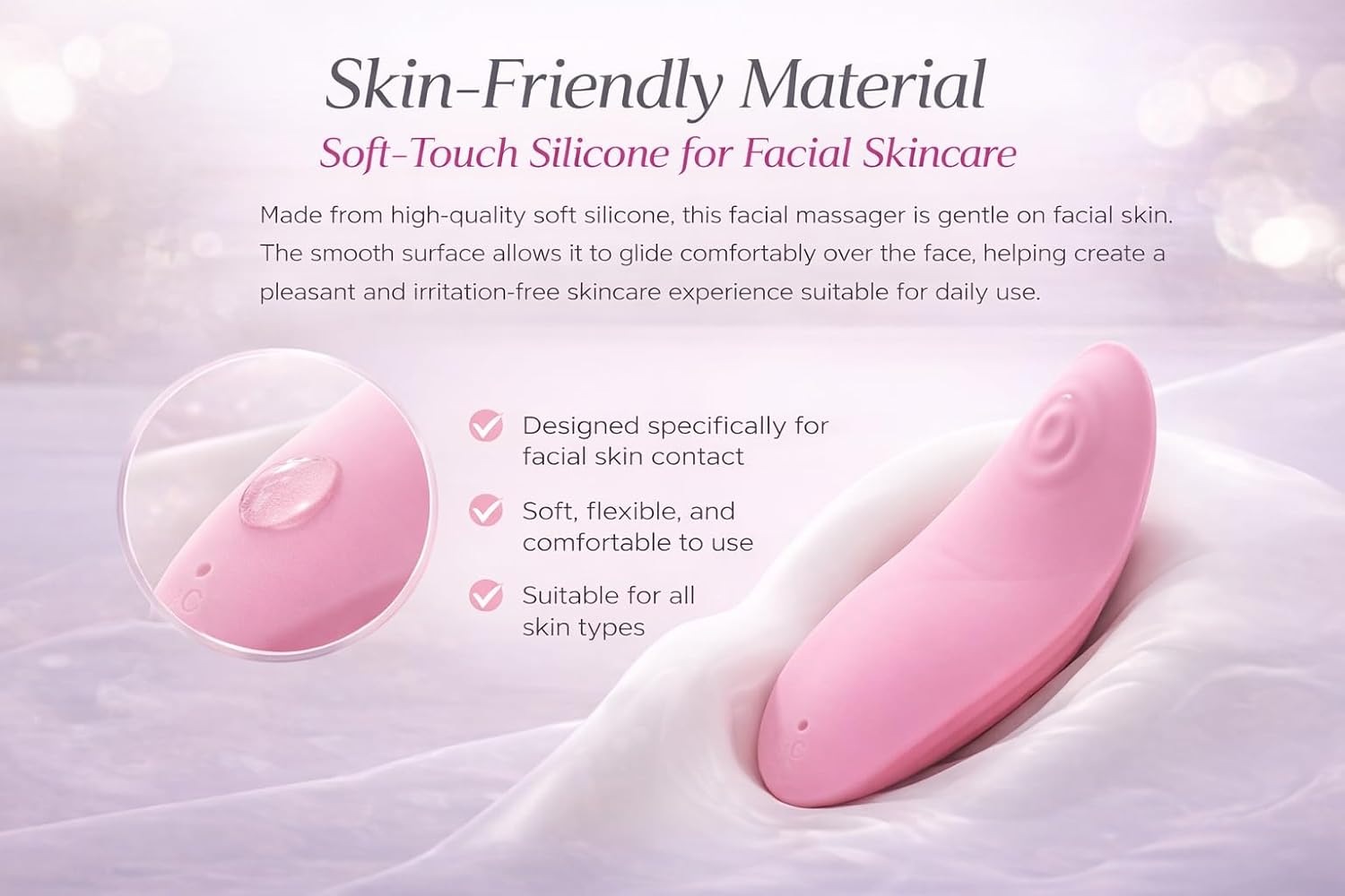 Electric Facial Massager for Skincare, Soft Silicone Face Massager with 10 Vibration Modes, Ergonomic Facial Massage Tool for Face & Jaw Relaxation, Compact Portable Beauty Device