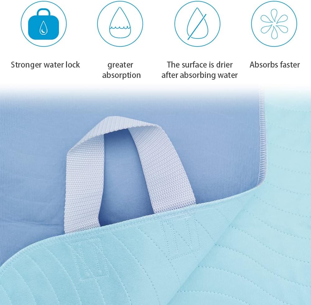 2 Pack Bed Pads for Incontinence Positioning Bed Pad with Handles for Lift and Transfer Reusable Waterproof Bed Pads Washable Incontinence Bed Pads for Elderly Hospital Home Care 36” × 34”
