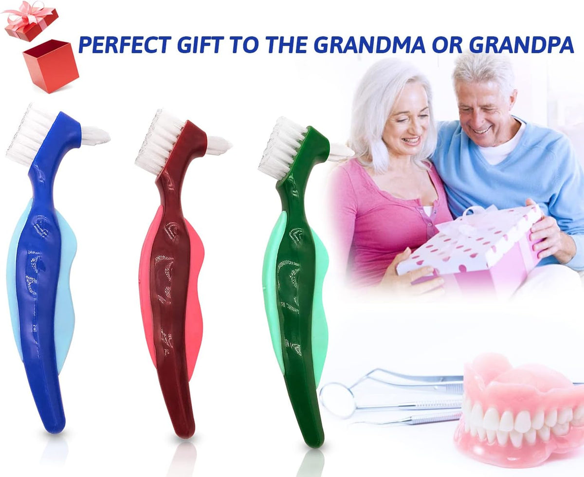 Uouovo Premium Hard Denture Brush Toothbrush, Cleaning Brush, Multi-Layered Bristles & Portable Denture Double Sided Brush, Denture Care(Pack of 3)