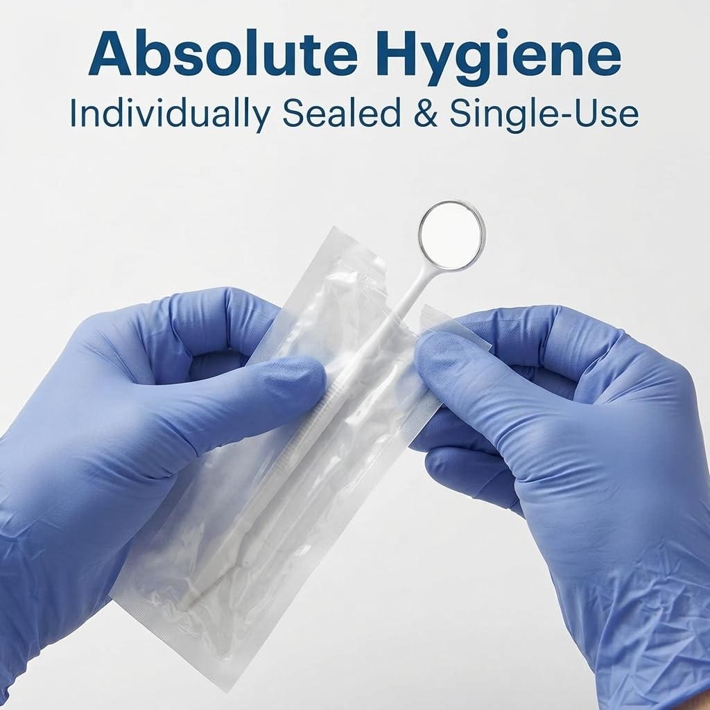 100 Pack Disposable Dental Exam Mouth Mirrors - Individually Wrapped Single-Use Oral Mirror Tools for Dentists, Clinics, and Personal Teeth Checkup