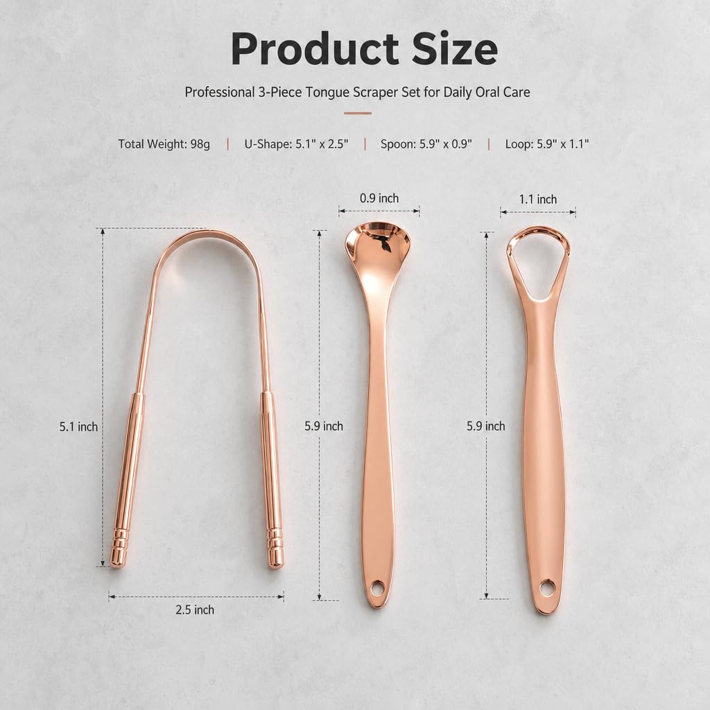Uouovo 3 PCS Stainless Steel Tounge Scrappers, Portable Tongue Scrappers