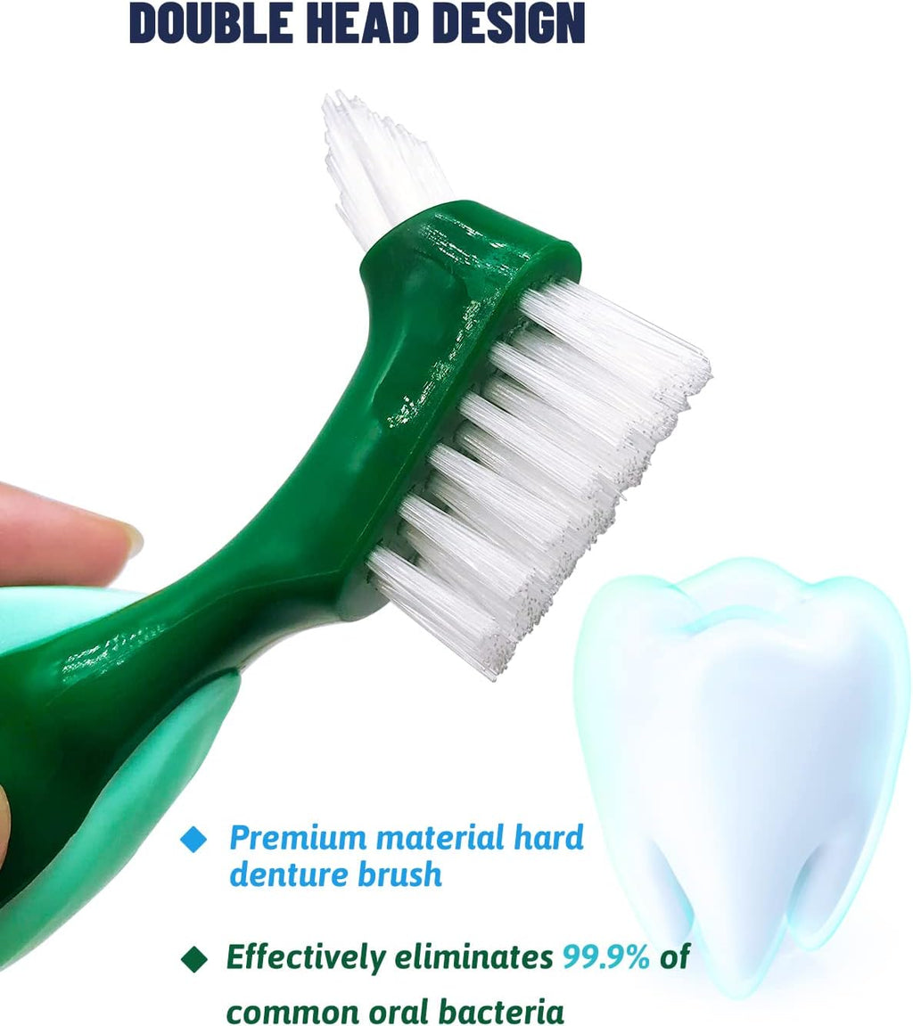 Uouovo Premium Hard Denture Brush Toothbrush for False Teeth, Multi-Layered Bristles & Portable Denture Double Sided Brush, Denture Care (Pack of 4)