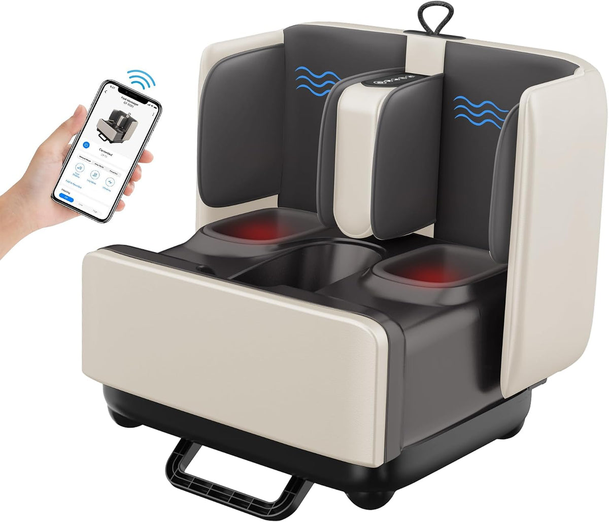 Foot & Calf Massager with Heat Shiatsu Compression Vibration, FSA Eligible | 2-in-1 Ottoman, 2 Heat Levels, 4-Level Compression, 2 Leg Modes, for Plantar Fasciitis Neuropathy, Up to Size 13