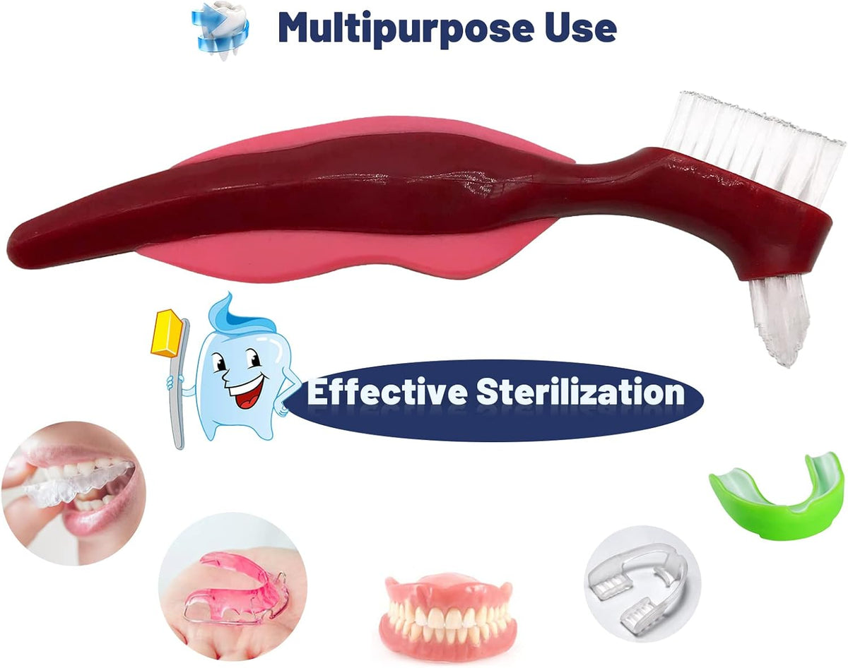 Uouovo Premium Hard Denture Brush Toothbrush for False Teeth, Multi-Layered Bristles & Portable Denture Double Sided Brush, Denture Care (Pack of 4)