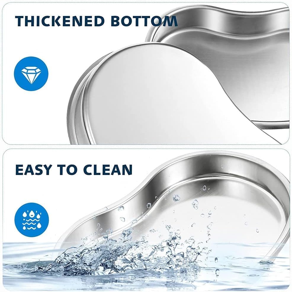 Dental Tray - 2 Pack Kidney Trays Stainless Steel Tray Medium Emesis Basin Reusable Metal Kidney Dish for Dental Piercing Lab Instrument Kitchen Pet Bathroom Tools (2pcs)