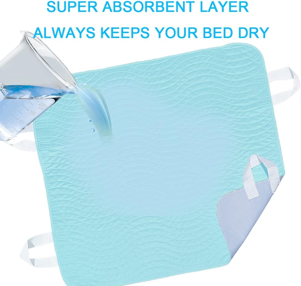 2 Pack Bed Pads for Incontinence Positioning Bed Pad with Handles for Lift and Transfer Reusable Waterproof Bed Pads Washable Incontinence Bed Pads for Elderly Hospital Home Care 36” × 34”