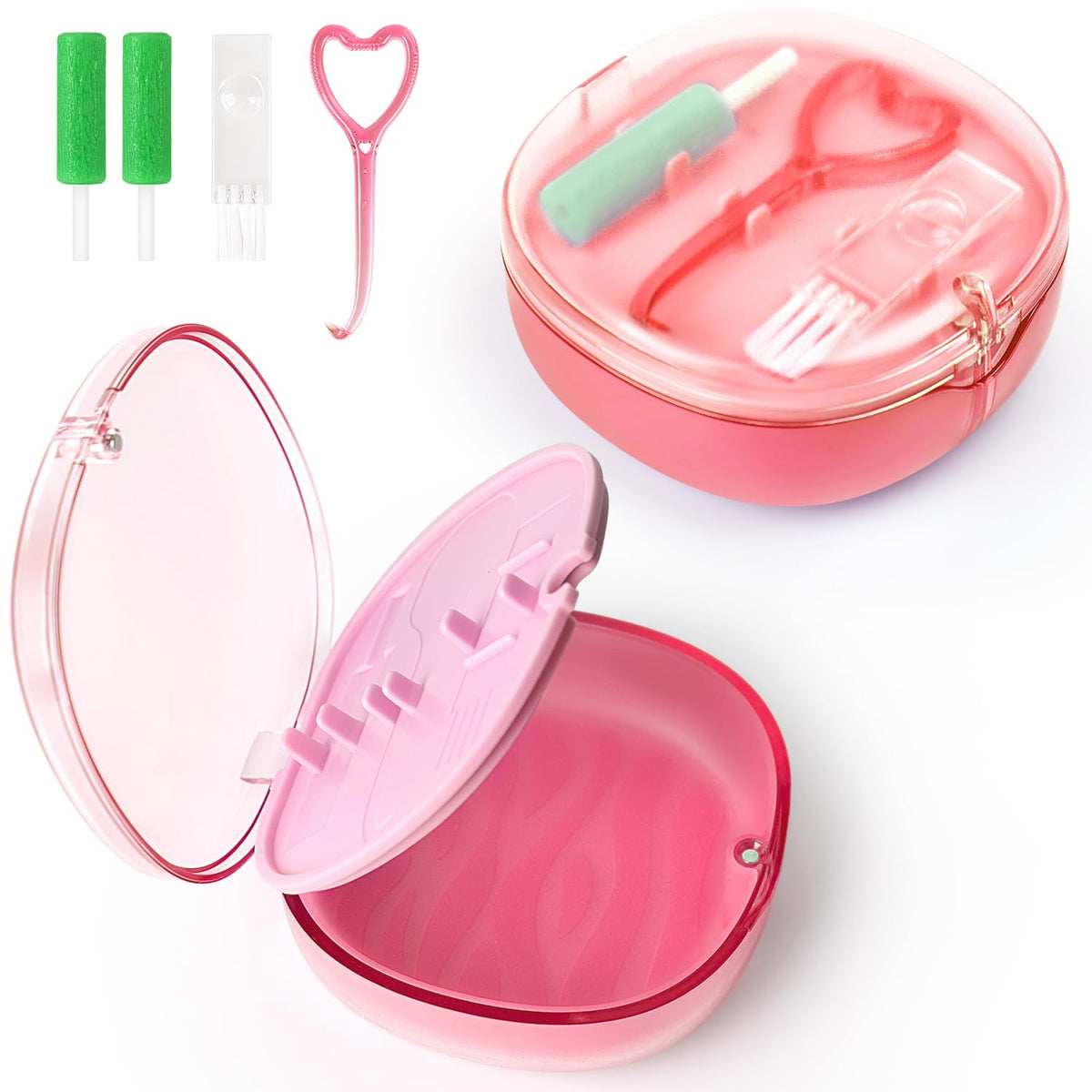 Aligner remover tool, With a Retainer Case with mirror and 2 Aligner Chewies, used for oral care removal and Storage, Compatible with Invisalign(Pink)