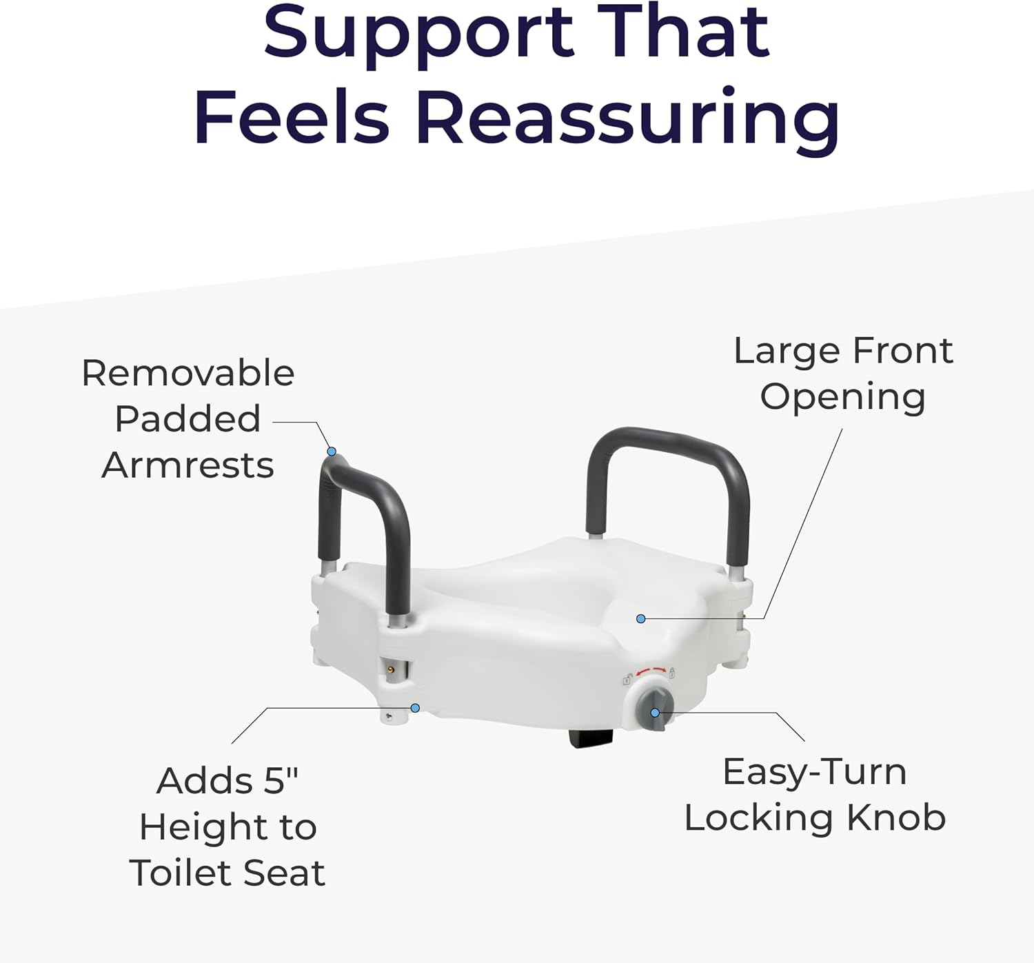 Drive Medical 2-in-1 Raised Toilet Seat with Removable Padded Arms | Raised Toilet Seat Offers Removable Padded Arms and Secure Locking Attachment for Standard Toilets and Safety