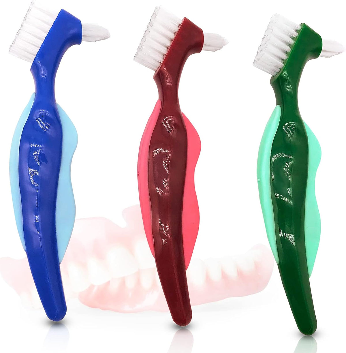 Uouovo Premium Hard Denture Brush Toothbrush, Cleaning Brush, Multi-Layered Bristles & Portable Denture Double Sided Brush, Denture Care(Pack of 3)