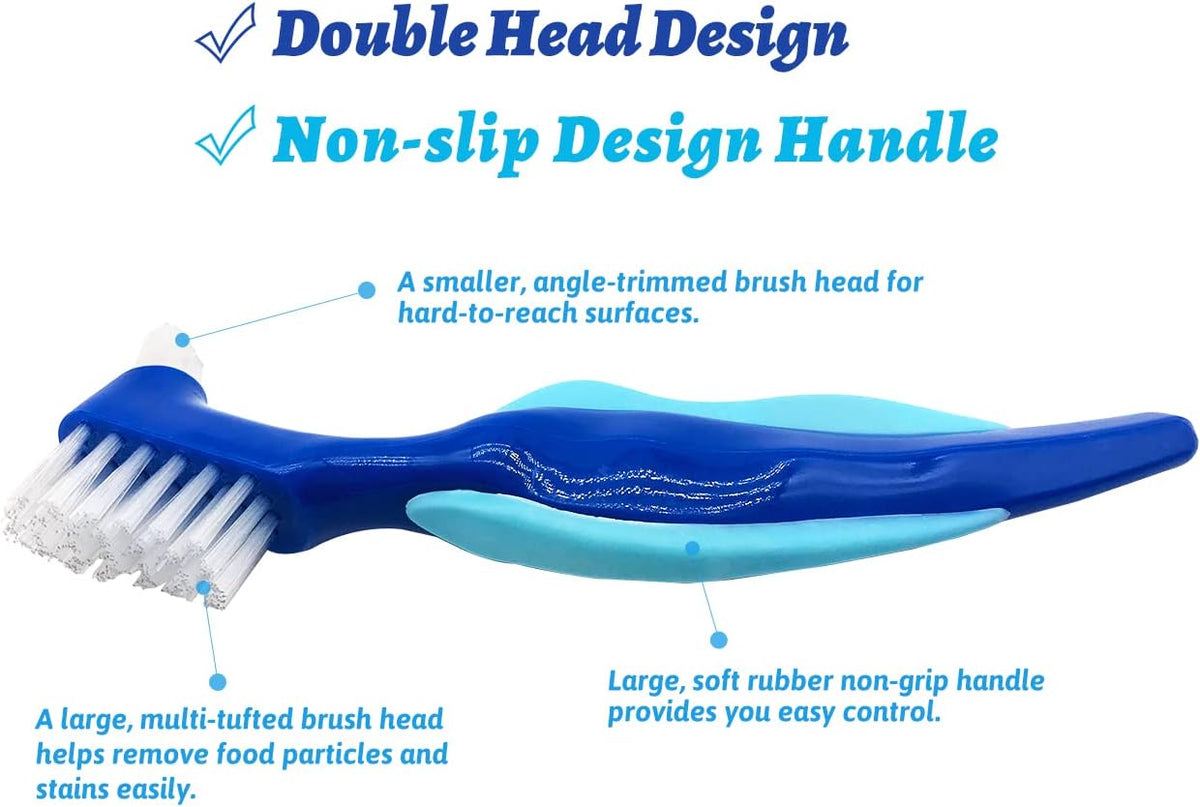 Uouovo Premium Hard Denture Brush Toothbrush, Cleaning Brush, Multi-Layered Bristles & Portable Denture Double Sided Brush, Denture Care(Pack of 3)