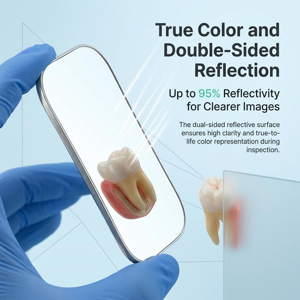 Dental Occlusal Photography Mirror - Double-Sided Glass Intraoral Reflector with Titanium Coated Polish, Orthodontic Photo Tools for Dentist and Clinic (Adult Size/Buccal Lingual)