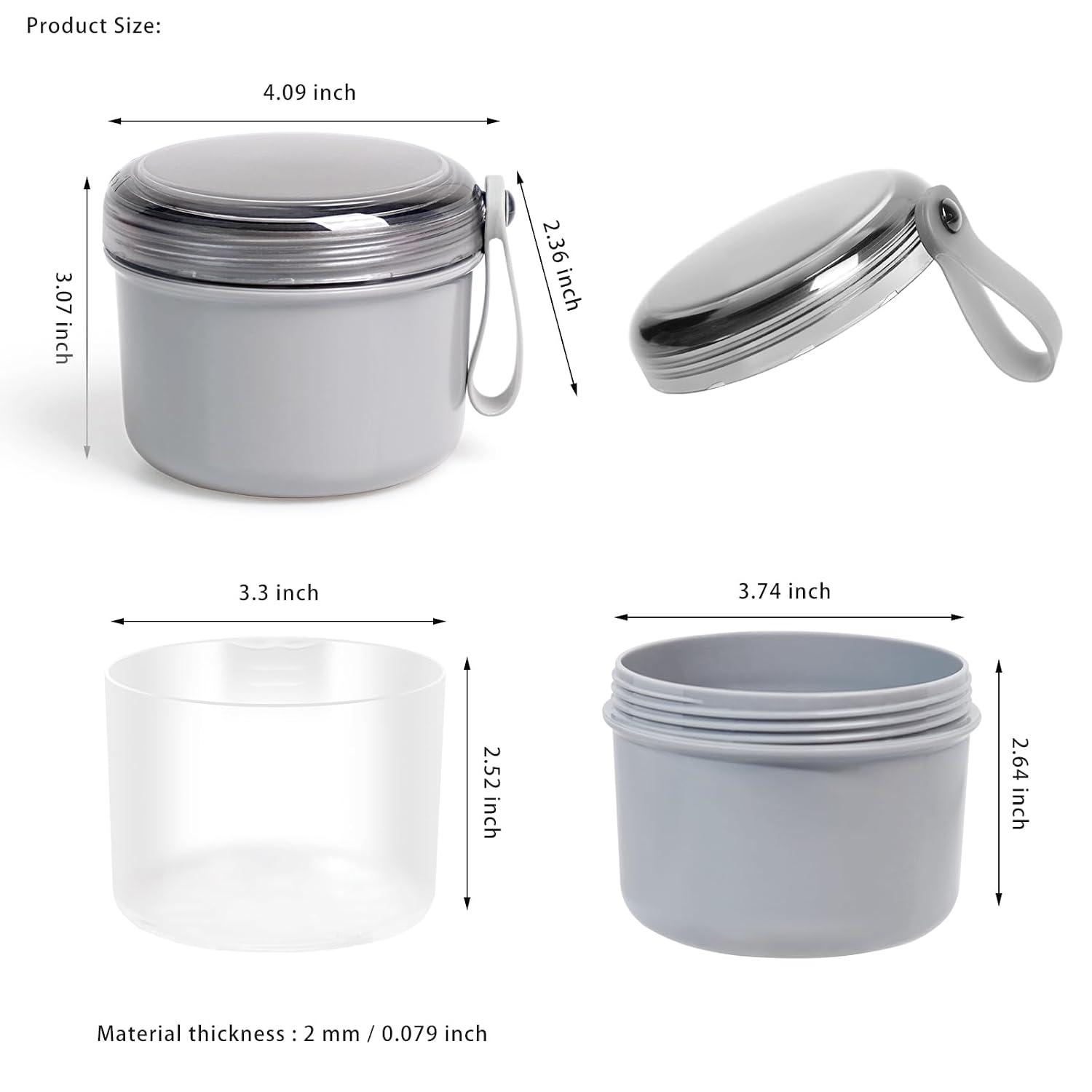 Uouovo Large Denture Bath Cup No Leak Denture Case Retainer Cleaner Case Complete Cleaning Care Denture Clear and Retainer Denture Holder for Soaking (grey)