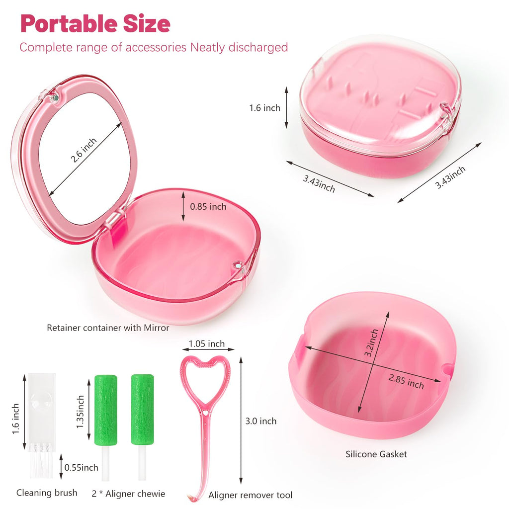 Aligner remover tool, With a Retainer Case with mirror and 2 Aligner Chewies, used for oral care removal and Storage, Compatible with Invisalign(Pink)