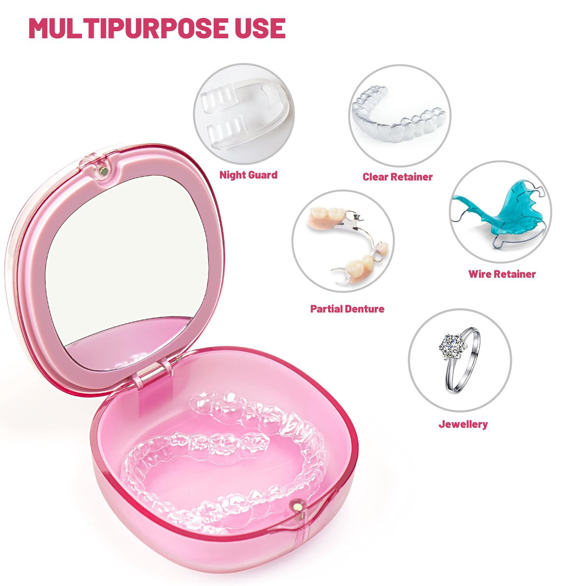 Aligner remover tool, With a Retainer Case with mirror and 2 Aligner Chewies, used for oral care removal and Storage, Compatible with Invisalign(Pink)