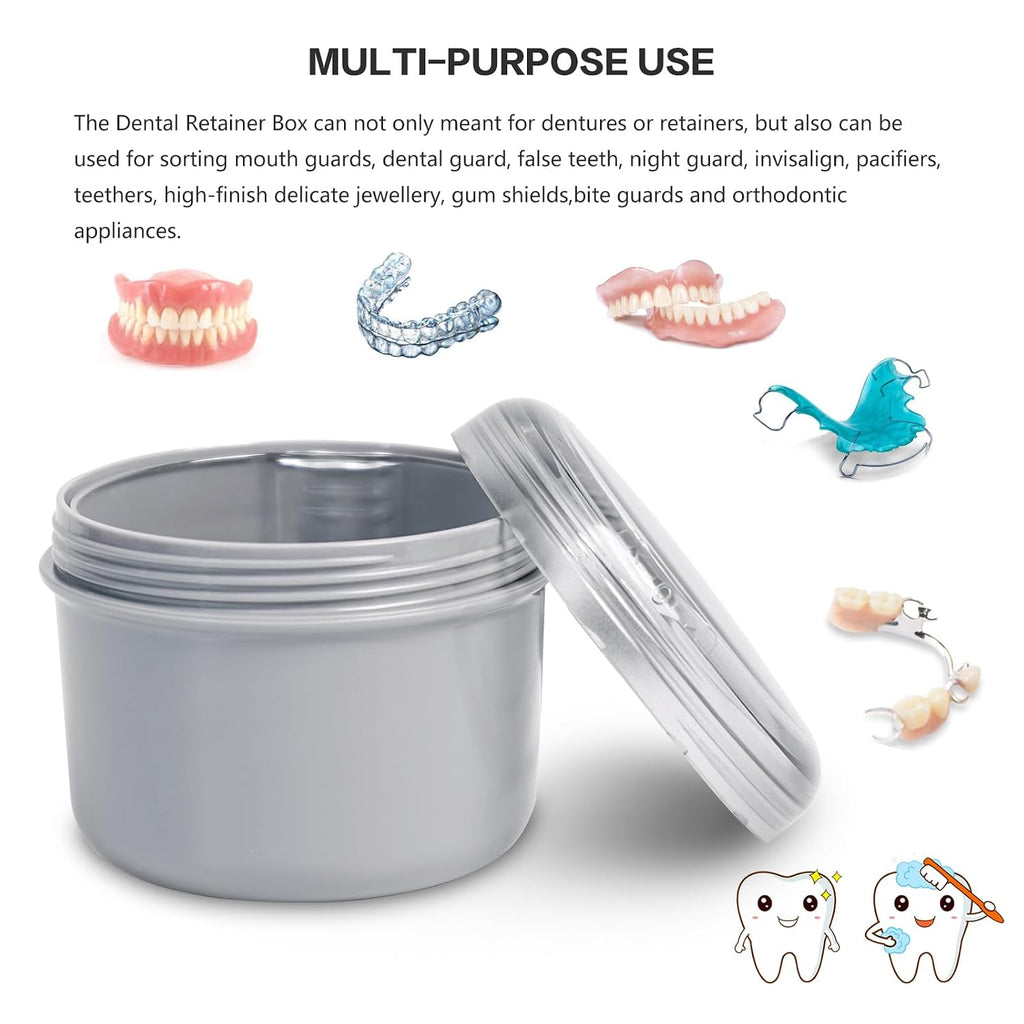 Uouovo Large Denture Bath Cup No Leak Denture Case Retainer Cleaner Case Complete Cleaning Care Denture Clear and Retainer Denture Holder for Soaking (grey)