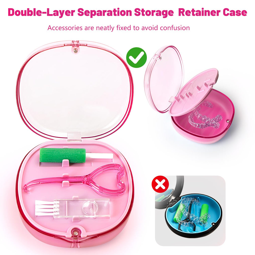 Aligner remover tool, With a Retainer Case with mirror and 2 Aligner Chewies, used for oral care removal and Storage, Compatible with Invisalign(Pink)