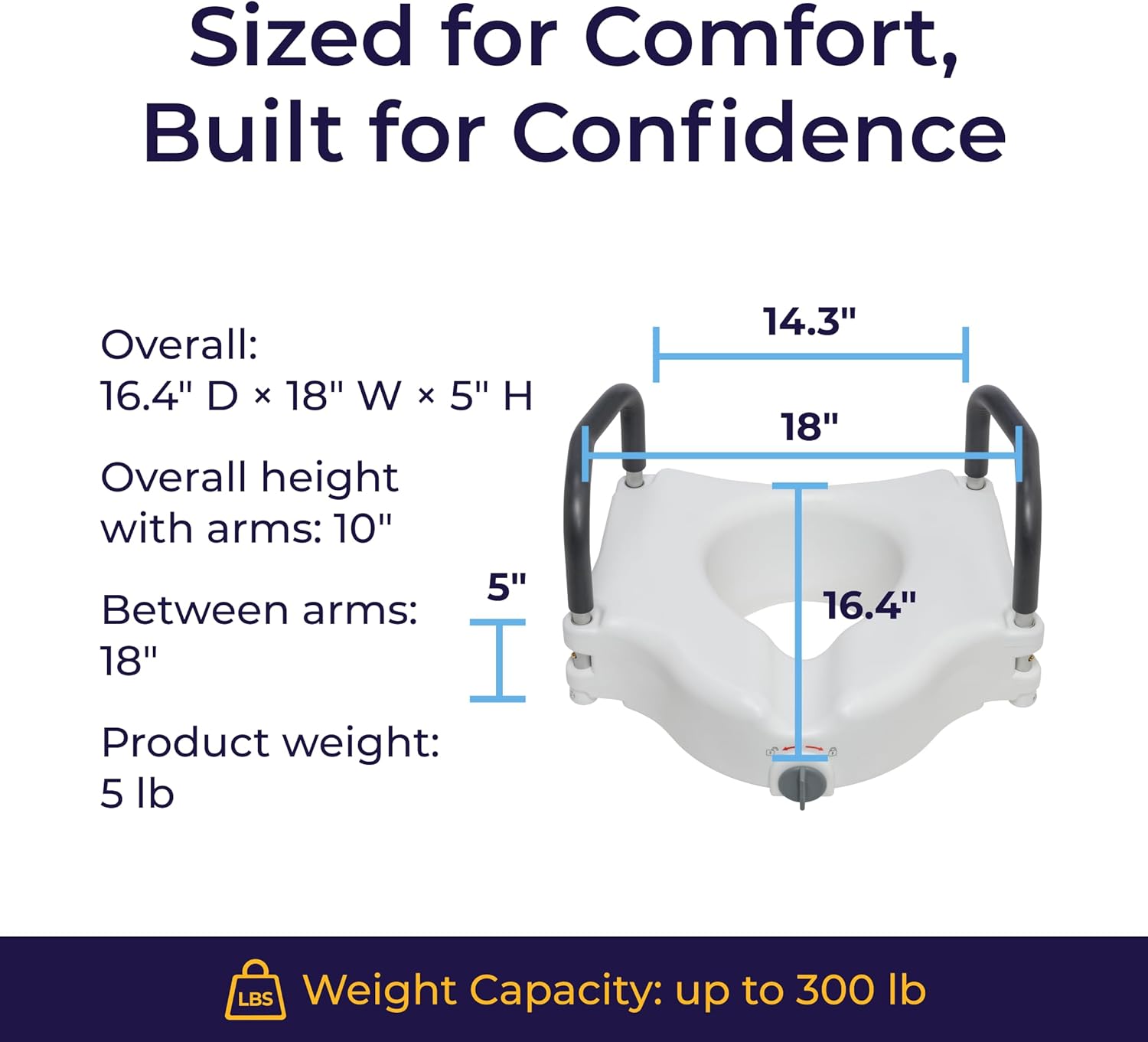 Drive Medical 2-in-1 Raised Toilet Seat with Removable Padded Arms | Raised Toilet Seat Offers Removable Padded Arms and Secure Locking Attachment for Standard Toilets and Safety