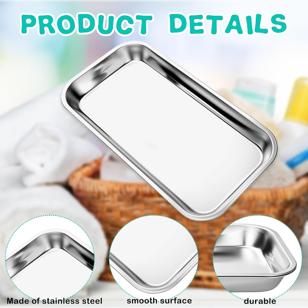 Dental Tray Medical Instruments Tool Trays Lab Metal Trays for Tattoo Bathroom Organizer Kitchen Food, 8.85 x 4.6 x 0.78 Inch