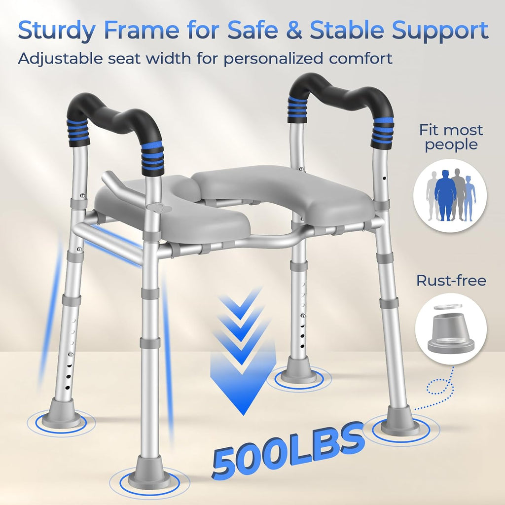 Toilet Seat with Handles for Elderly, 500 lbs Capacity | Adjustable Height & Width, Toilet Seat Risers for Seniors, Handicap & Pregnancy Bathroom Safety, Fits Any Toilet