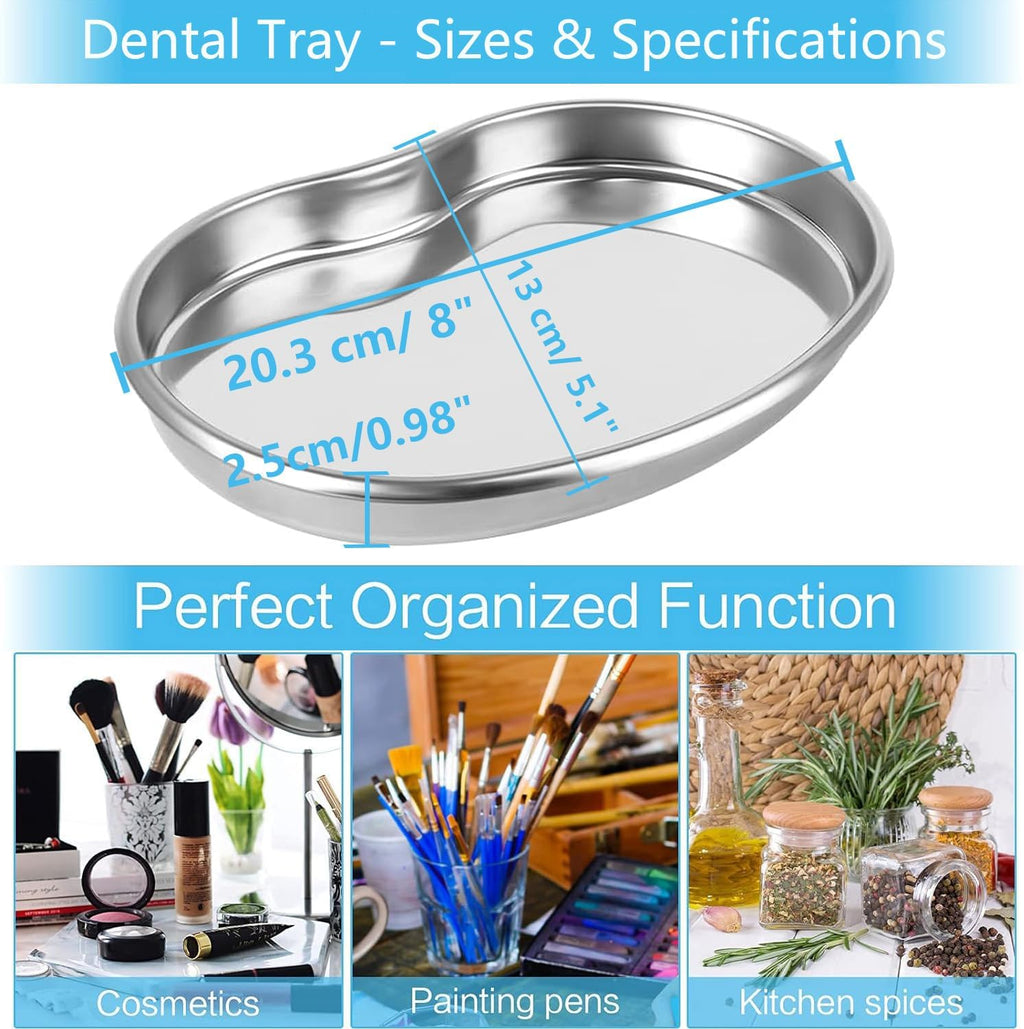 Dental Tray - 2 Pack Kidney Trays Stainless Steel Tray Medium Emesis Basin Reusable Metal Kidney Dish for Dental Piercing Lab Instrument Kitchen Pet Bathroom Tools (2pcs)