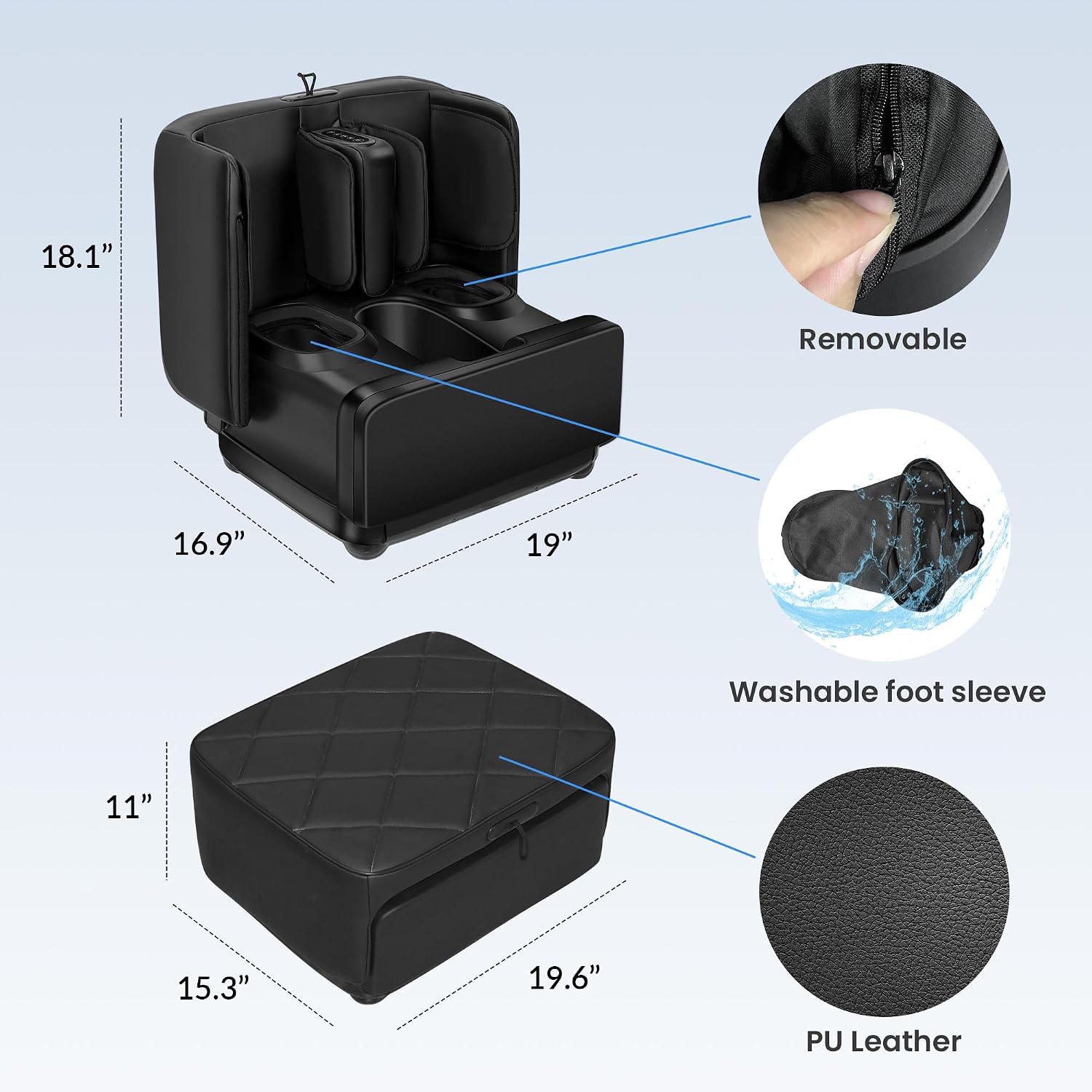 Foot & Calf Massager with Heat Shiatsu Compression Vibration, FSA Eligible | 2-in-1 Ottoman, 2 Heat Levels, 4-Level Compression, 2 Leg Modes, for Plantar Fasciitis Neuropathy, Up to Size 13