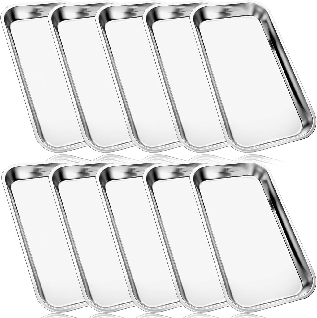 Dental Tray Medical Instruments Tool Trays Lab Metal Trays for Tattoo Bathroom Organizer Kitchen Food, 8.85 x 4.6 x 0.78 Inch