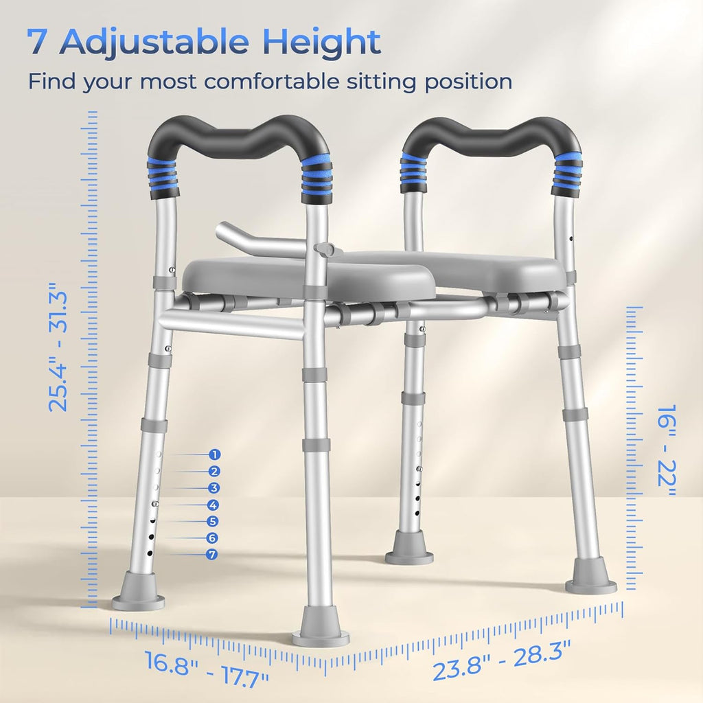 Toilet Seat with Handles for Elderly, 500 lbs Capacity | Adjustable Height & Width, Toilet Seat Risers for Seniors, Handicap & Pregnancy Bathroom Safety, Fits Any Toilet