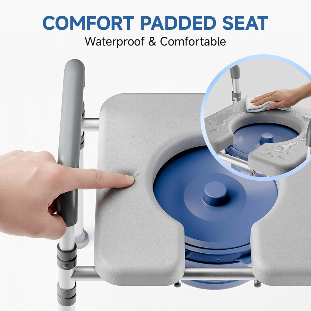 Bedside Commode Chair with Bucket for Seniors, Bedside Toilet Chair | Aluminum, Padded Armrests & Seat, Adjustable Height & Width, Portable Commode for Elderly, Disabled, Pregnant, 400 lb, Gray