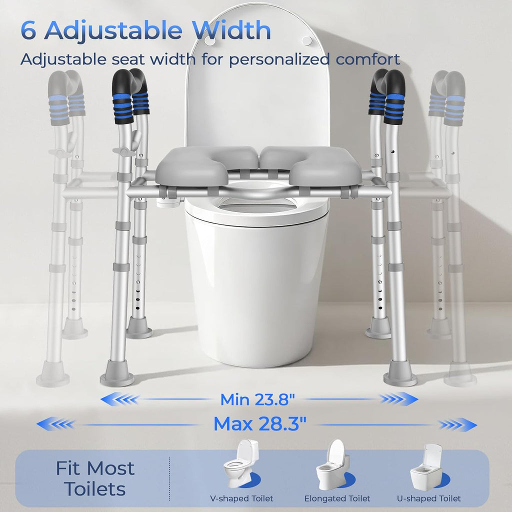 Toilet Seat with Handles for Elderly, 500 lbs Capacity | Adjustable Height & Width, Toilet Seat Risers for Seniors, Handicap & Pregnancy Bathroom Safety, Fits Any Toilet
