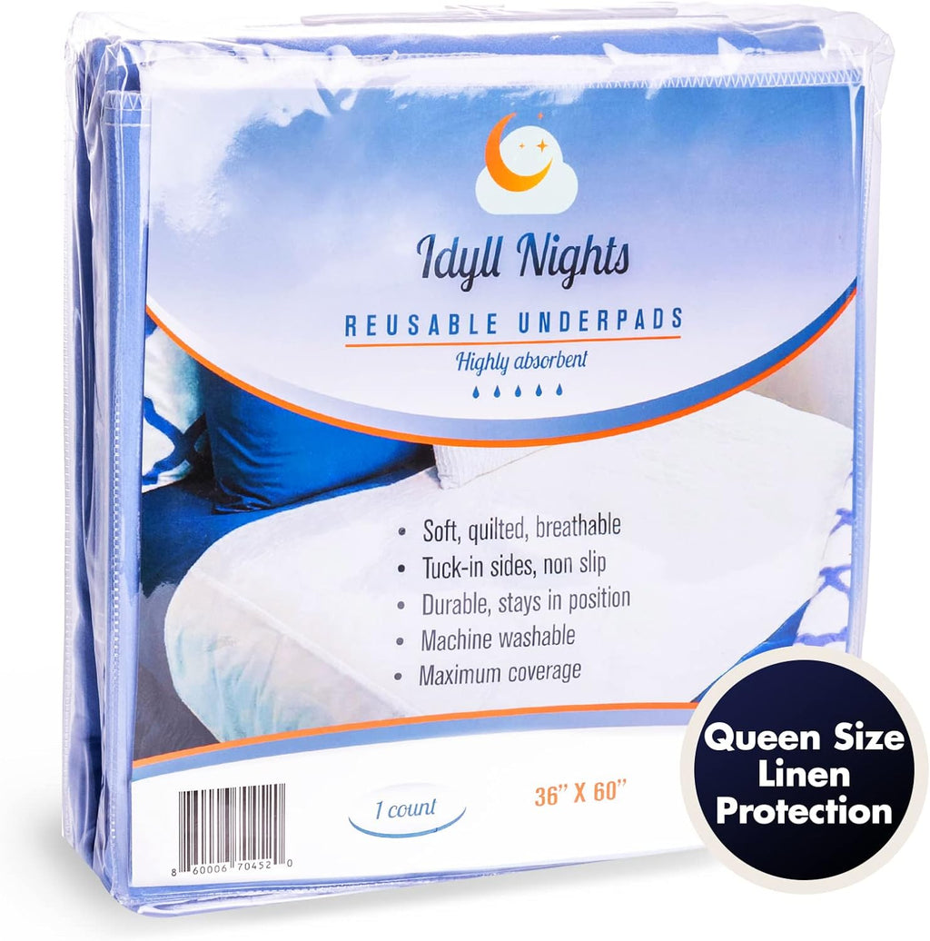 Washable Incontinence Bed Pad 36x60 – Soft, Absorbent & Waterproof Mattress Protector with Tuck-in Sides – Reusable Full/Queen Size Underpads for Kids, Adults, Seniors & Pets