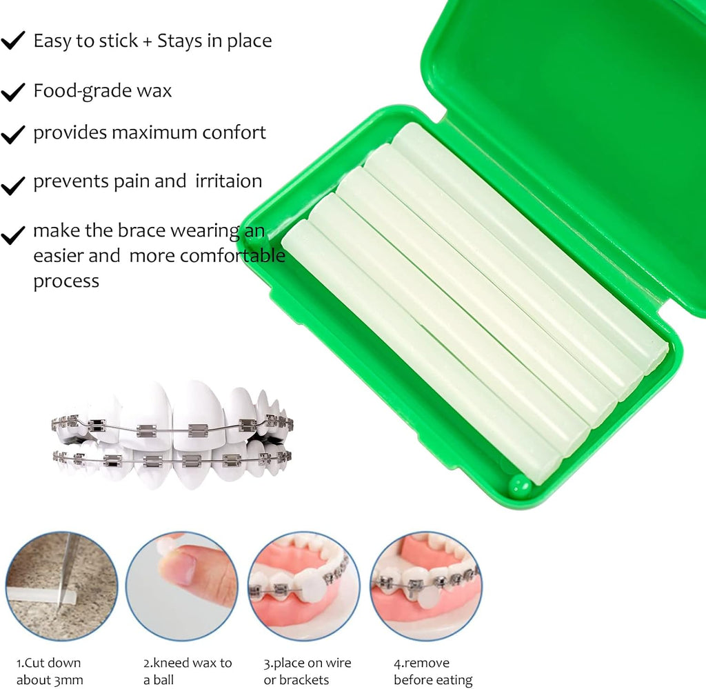 Uouovo Portable Orthodontic Oral Care Kit for Braces -2 Orthodontic Care Set - Dental Braces Kit, Interdental Brush Dental Wax Dental Floss Toothbrush Cleaning Kit(Purple & Blue) (Red_Green)