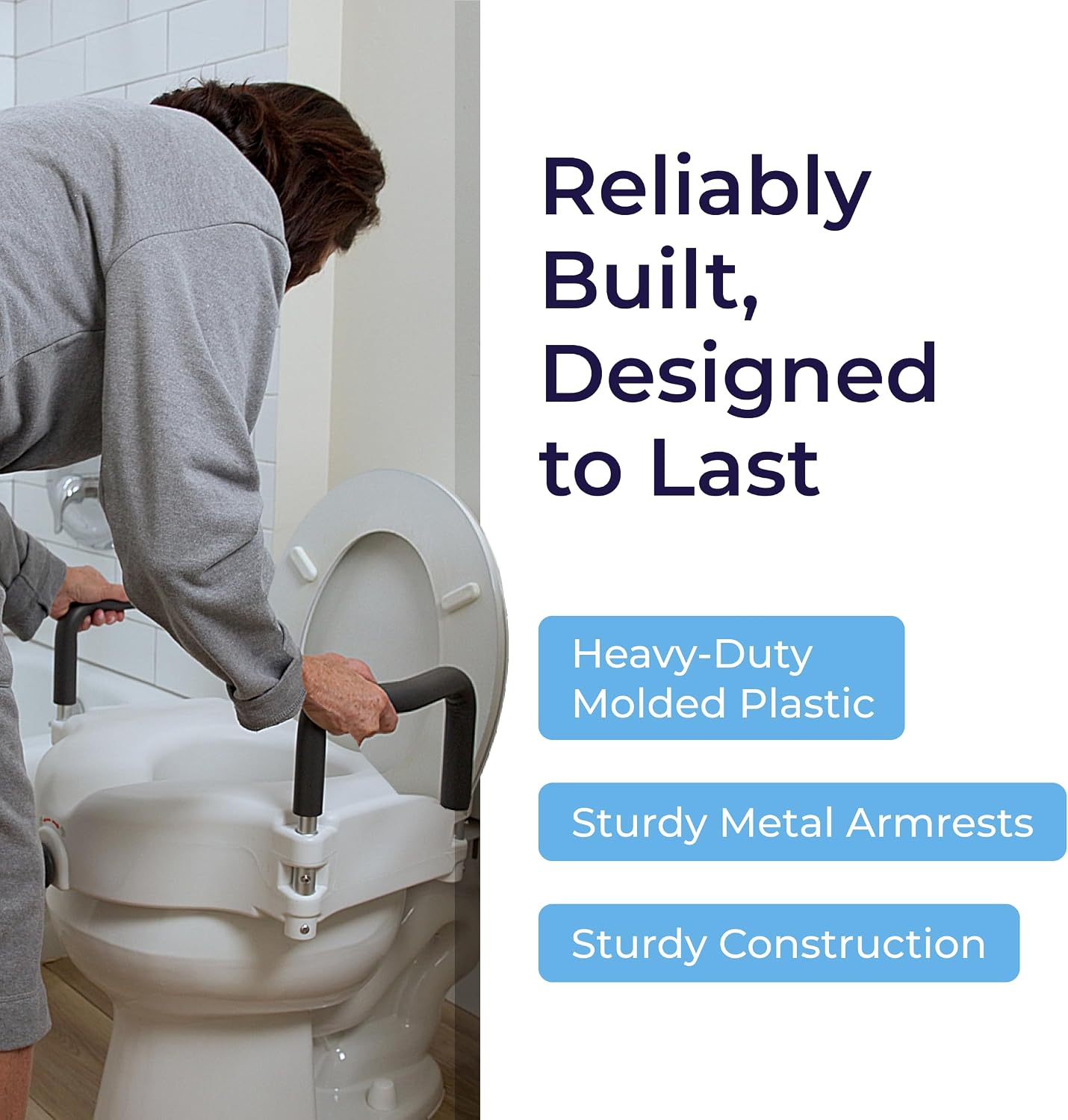 Drive Medical 2-in-1 Raised Toilet Seat with Removable Padded Arms | Raised Toilet Seat Offers Removable Padded Arms and Secure Locking Attachment for Standard Toilets and Safety