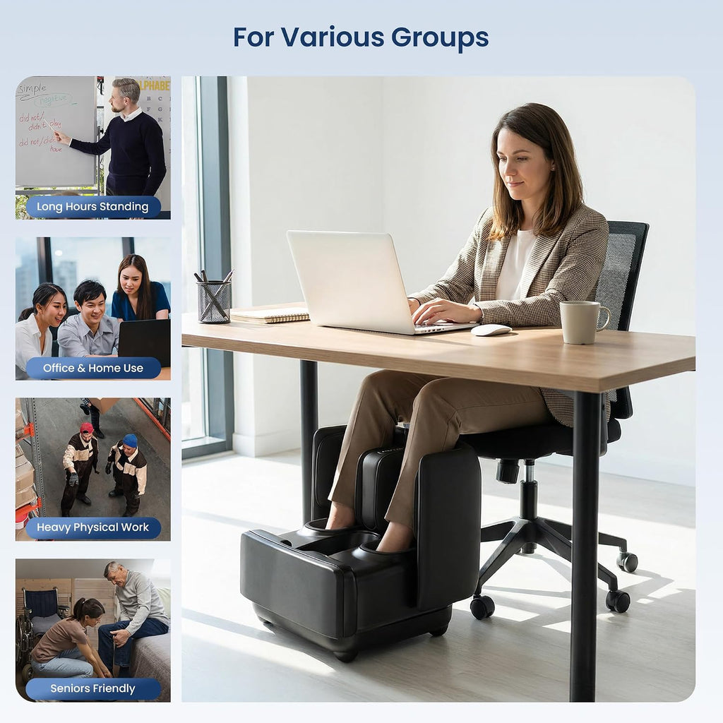 Foot & Calf Massager with Heat Shiatsu Compression Vibration, FSA Eligible | 2-in-1 Ottoman, 2 Heat Levels, 4-Level Compression, 2 Leg Modes, for Plantar Fasciitis Neuropathy, Up to Size 13
