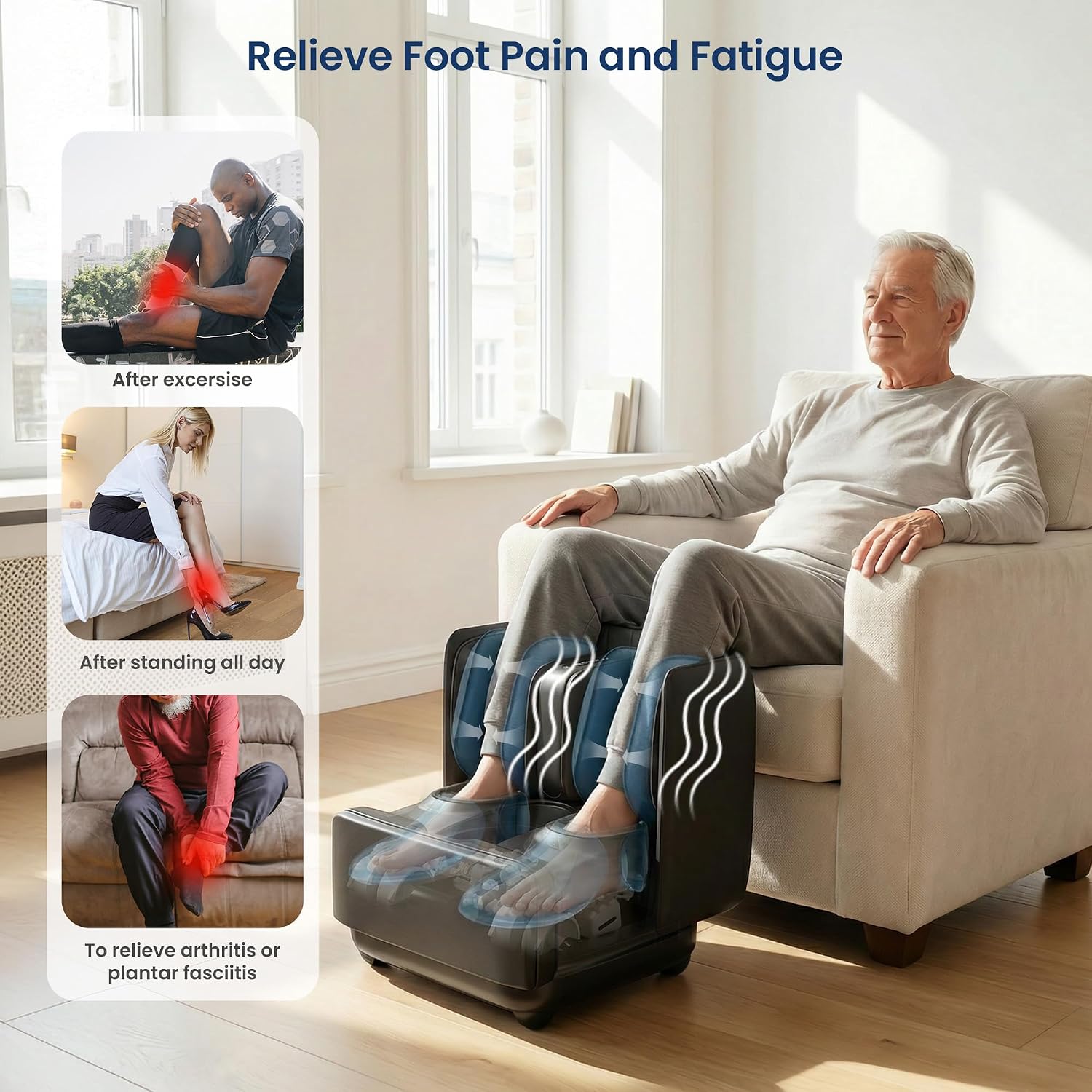 Foot & Calf Massager with Heat Shiatsu Compression Vibration, FSA Eligible | 2-in-1 Ottoman, 2 Heat Levels, 4-Level Compression, 2 Leg Modes, for Plantar Fasciitis Neuropathy, Up to Size 13