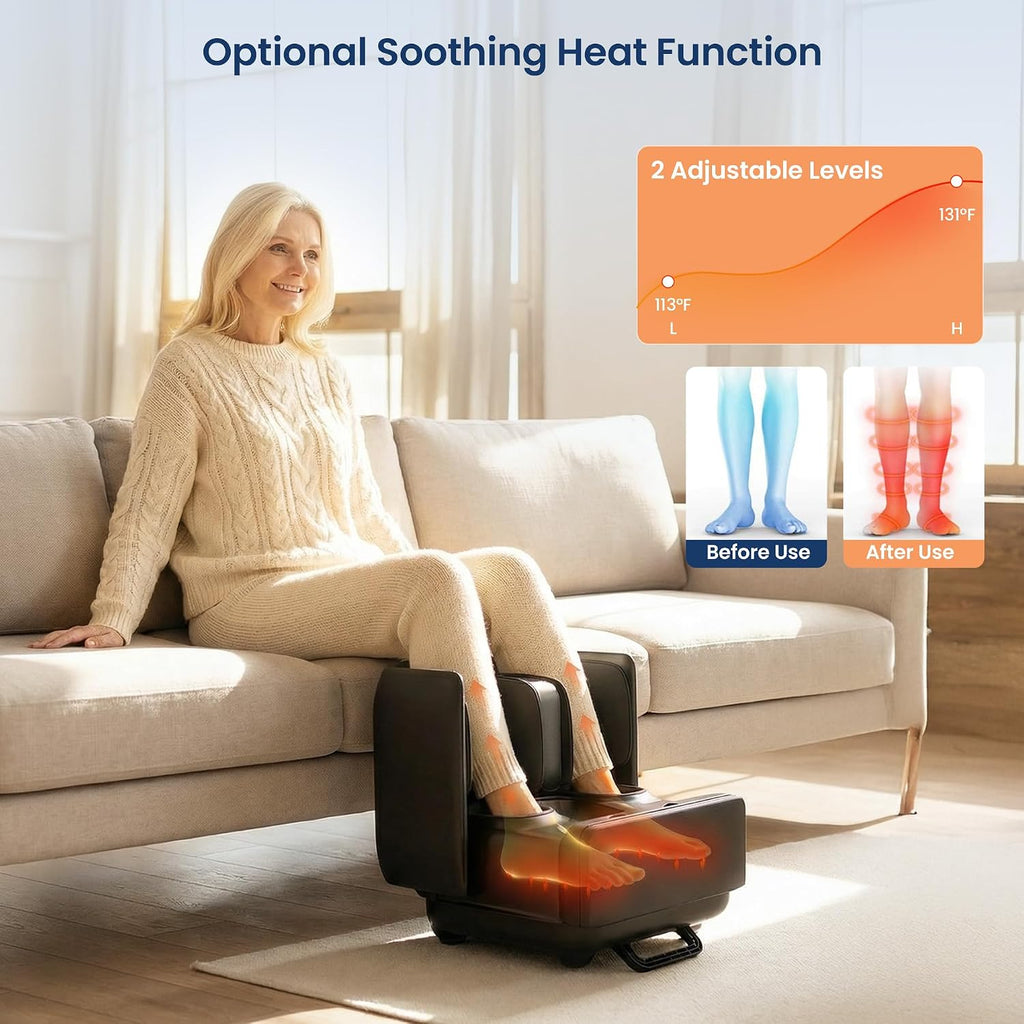 Foot & Calf Massager with Heat Shiatsu Compression Vibration, FSA Eligible | 2-in-1 Ottoman, 2 Heat Levels, 4-Level Compression, 2 Leg Modes, for Plantar Fasciitis Neuropathy, Up to Size 13