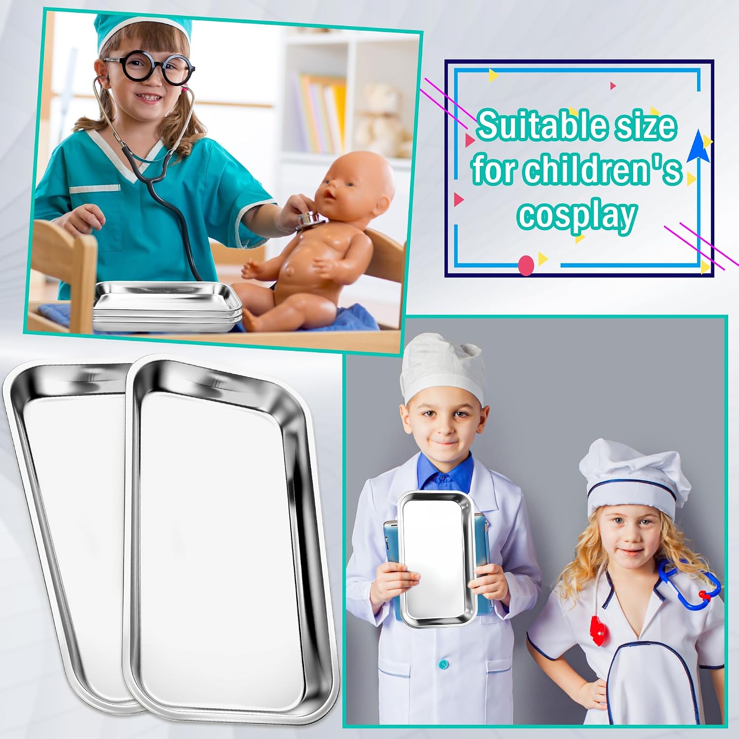 Dental Tray Medical Instruments Tool Trays Lab Metal Trays for Tattoo Bathroom Organizer Kitchen Food, 8.85 x 4.6 x 0.78 Inch