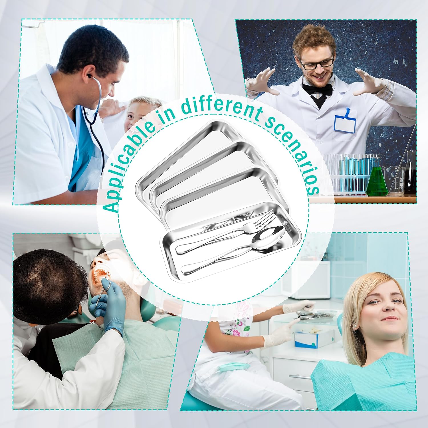 Dental Tray Medical Instruments Tool Trays Lab Metal Trays for Tattoo Bathroom Organizer Kitchen Food, 8.85 x 4.6 x 0.78 Inch