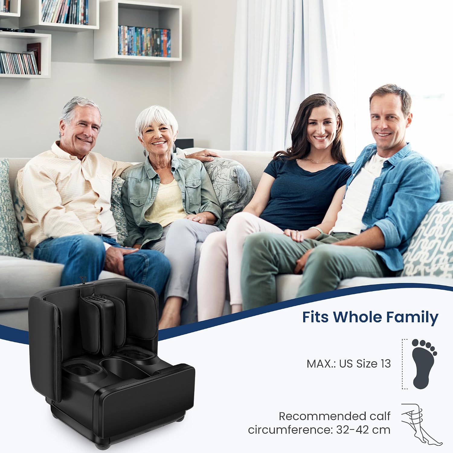 Foot & Calf Massager with Heat Shiatsu Compression Vibration, FSA Eligible | 2-in-1 Ottoman, 2 Heat Levels, 4-Level Compression, 2 Leg Modes, for Plantar Fasciitis Neuropathy, Up to Size 13